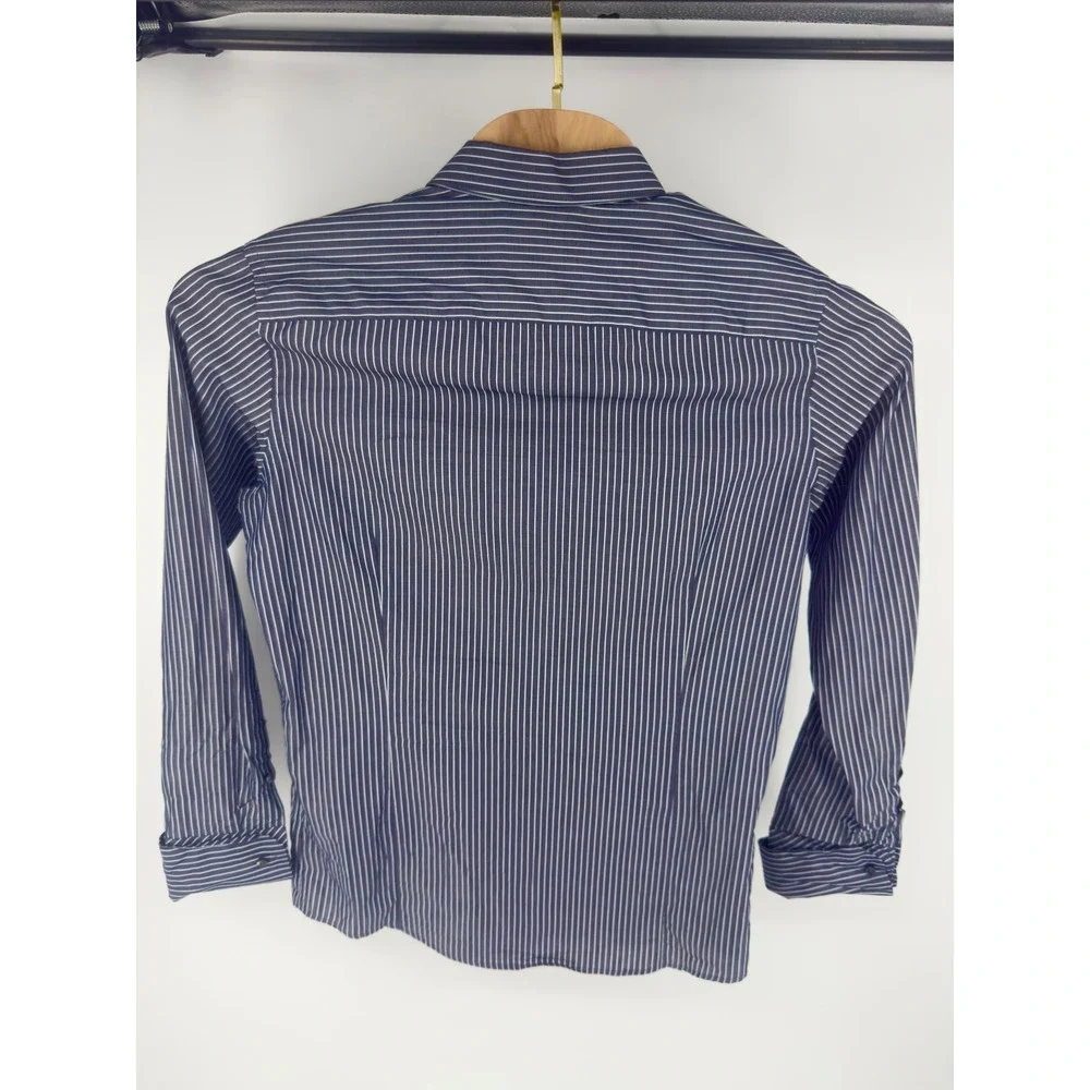Banana Republic Fitted Dress Shirt Mens Medium Blue White Striped Woven in Italy